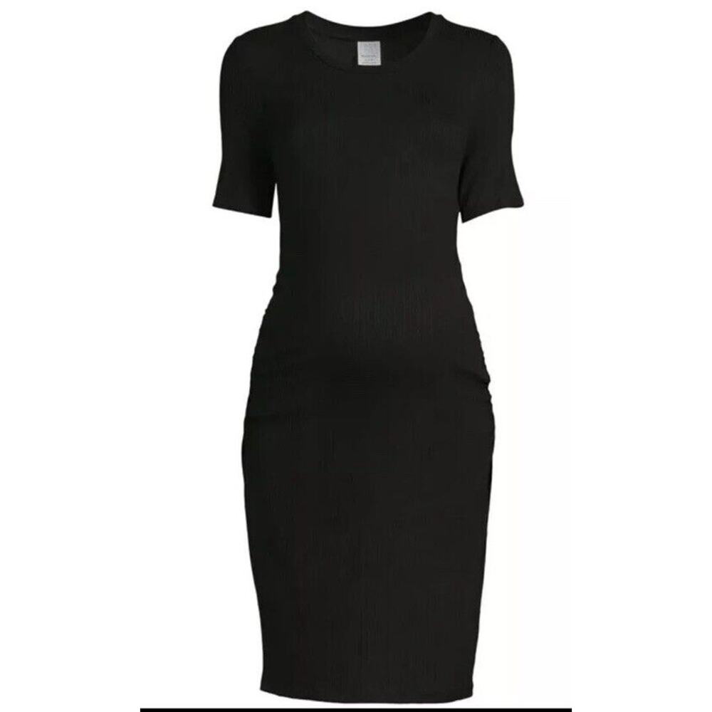Time And Tru Maternity Short Sleeve Dress Black Scoop Neck Semi Fitted Sz S(4/6)